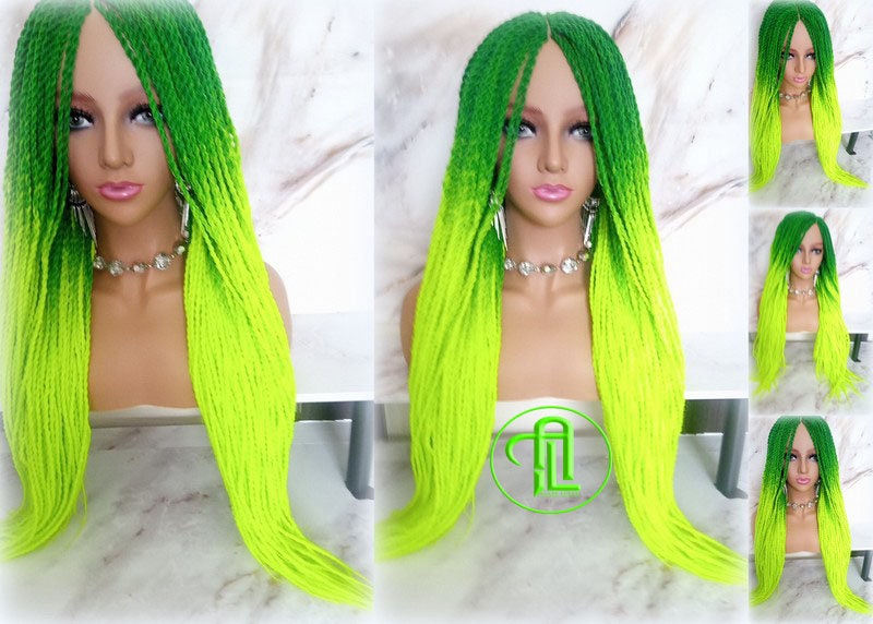 Green Florescent Gradient  Ombre Senegalese Twist Braid Wig Small Long Unicorn Glow in The Dark Braids Neon SAME DAY SHIPPING  Ready to Ship