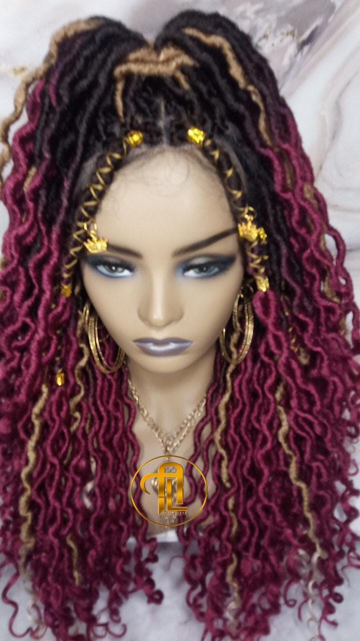 Full Lace Wig Red Burgundy 1b Black 530 Long Ombre Goddess Locs Honey Blonde 27 Marley Synthetic Braided Wig Curl Ends Bohemian Boho Gypsy