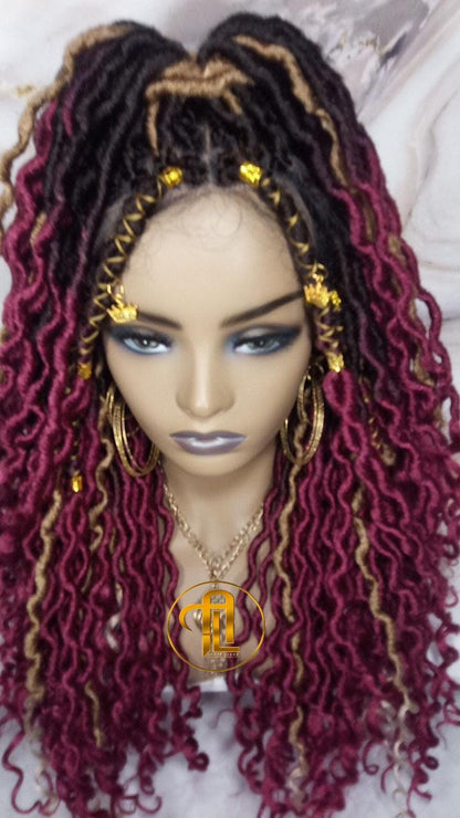 Full Lace Wig Red Burgundy 1b Black 530 Long Ombre Goddess Locs Honey Blonde 27 Marley Synthetic Braided Wig Curl Ends Bohemian Boho Gypsy