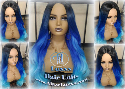 Blue Ombre Gradient Human Hair Wig Weave Extensions Mermaid long rainbow weave weft tracks bohemian Goddess