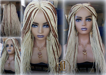 613 Blonde Brown Long Straight Small Senegalese Twist Wig Unit  Blonde 22 Crochet Loc 613 30 Braiding Platinum Braids Wig
