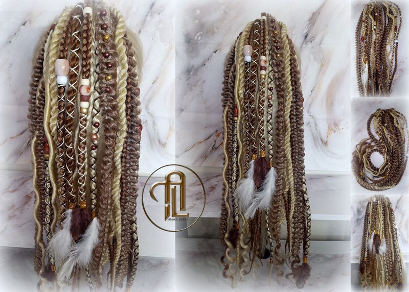 Ponytail Hair Fall Viking Renaissance Extensions Blonde Brown Elements Accents Feathers synthetic box braids hair scrunchie clipin Butterfly